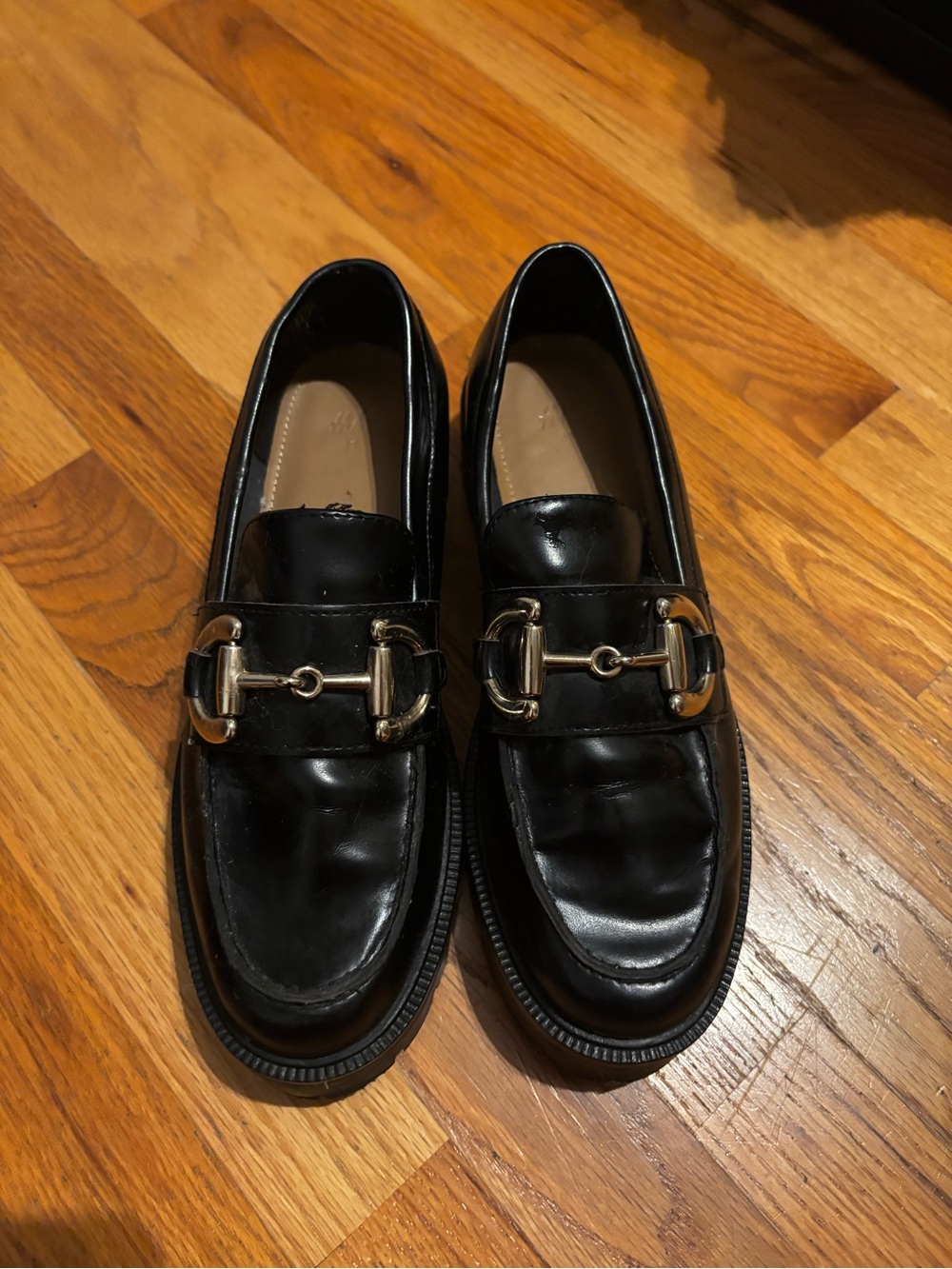 Black Women's Leather Horsebit Loafers - Picture 4 of 6